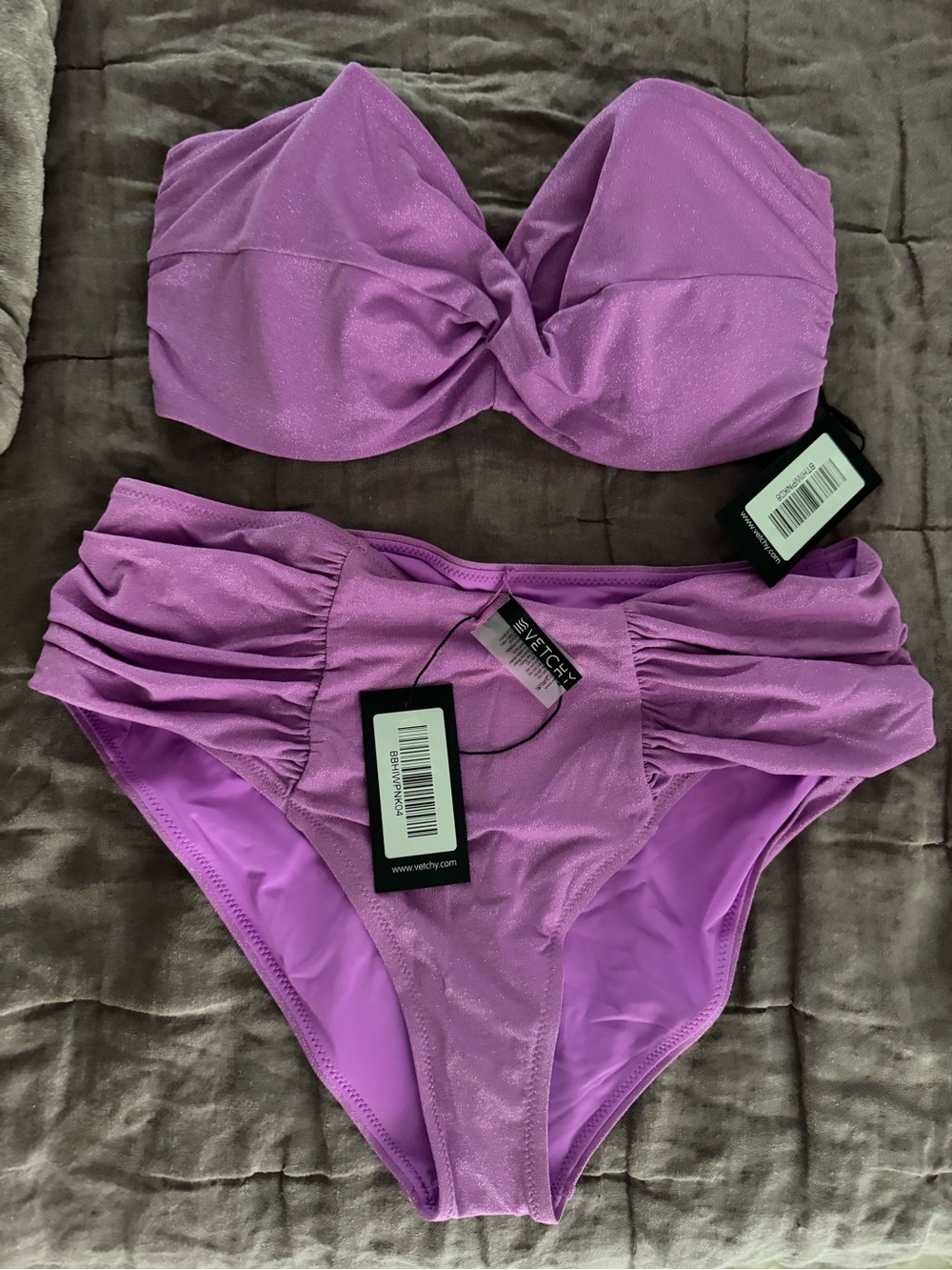 Vetchy Shimmery Lavender Bandeau Bikini Set